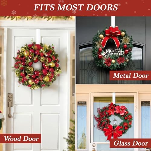 2 Pack 12" Metal Wreath Hanger for Front Door, Non-Scratch, White