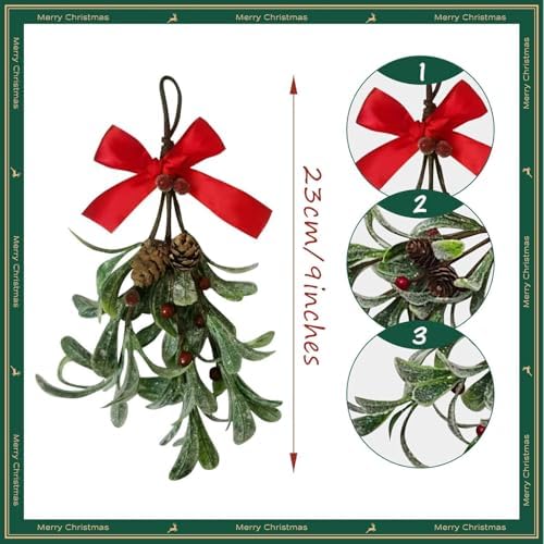 2PCS Christmas Mistletoe Decor, 9 Inches Artificial Hanging Ornament