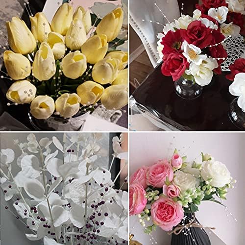 60 Pieces Pearl Stick Stems Bouquets, 4mm Bead String Garland Beaded Spray Filler Floral Arrangements Tree Picks Wedding Party Decoration, Mother's Day Flower Decor, Christmas Tree Picks (Silver)