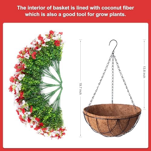 INXUGAO Artificial Fake Flowers Hanging Basket for Outdoor Decoration