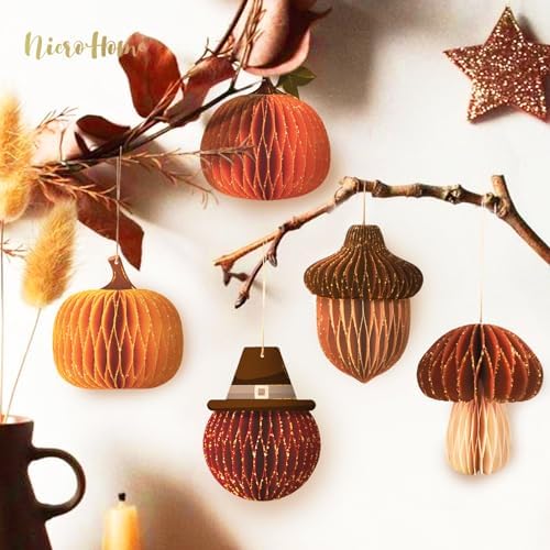NICROHOME EUR Fall Thanksgiving Decoration,5PCS Glitter Honeycomb Ornaments