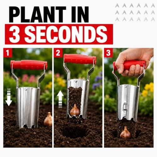 TABOR Tools D123A 3-Piece Bulb Planter Tool Set, Bulb Planter with Depth Marker & Auto Soil Release, Dibber & Transplanter, Garden Hole Digger for Tulip, Daffodil & Flower Bulbs