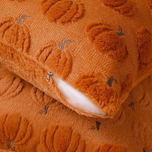 Fall Throw Pillow Covers 12x20 Set of 2 Rust Pumpkin Lumbar Covers