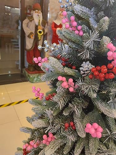24 pcs Christmas Berries Stems Artificial Berry Stems for Christmas Tree Ornaments Crafts Holiday and Home Decor (Pink)