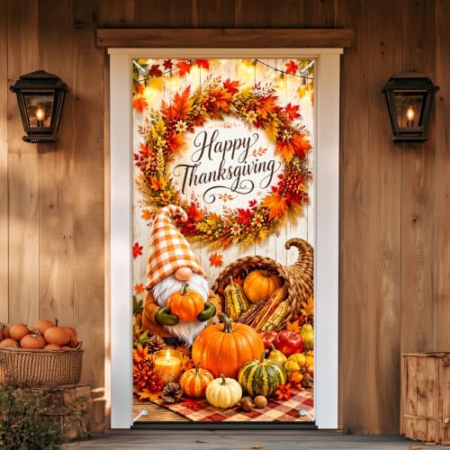 BlissYard Happy Thanksgiving Gnome Door Cover 35 x 71 Inch