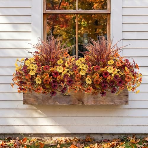 Bassion Artificial Fall Mums for Outdoors Decor, 16 Pcs Fake Fall Flowers