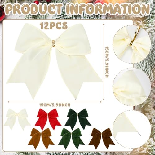 Janinka 12 Pcs 6 Inch Christmas Velvet Bows for Wreath, Retro Multicolor