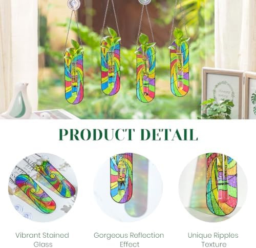 Hewory Stained Glass Window Hanging: 2PCS Propagation Stations, Rainbow