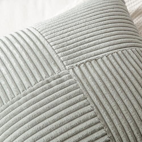 MIULEE Silver Grey Decorative Throw Pillow Covers 16x16 Inch for Couch Bed Sofa Pack of 2 Boho Farmhouse Throw Pillows Soft Cross Corduroy Patchwork Textured Cushion Cases
