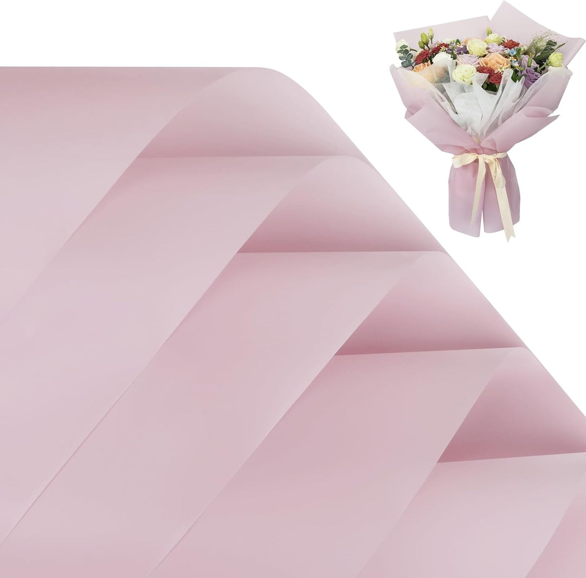 FUHITIM 20 Sheets Flower Wrapping Paper (Misty Light Pink)