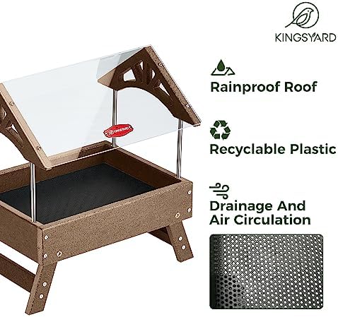 Kingsyard Covered Platform Ground Bird Feeder for Outdoors, Brown