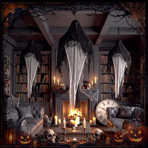 Yalikop 3 Pack Hanging Halloween Decorations Outdoor Grim Ghosts Skeleton