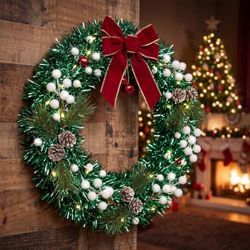 Tatuo 360 Pcs Glitter Ivory Holly Berries on 60 Stems, Christmas Winter