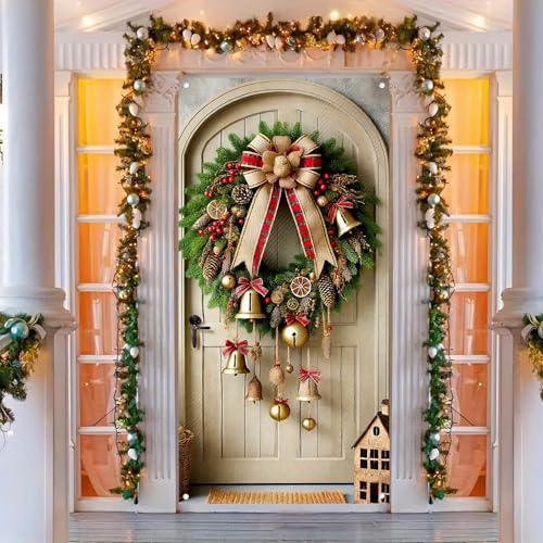BlissYard Christmas Door Cover Bell Bow 35x71 Inch Polyester