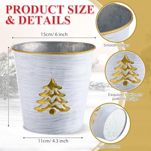 Zhehao 6 Pcs Christmas Galvanized Bucket 5.9'' Metal, Tree Style
