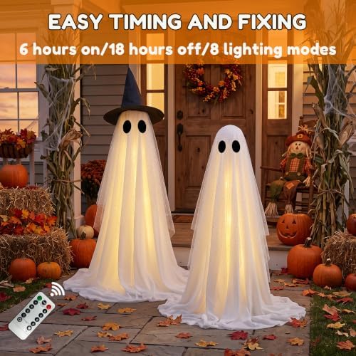 2Pcs Halloween Decorations Outdoor,5FT Height Spooky Ghost Halloween Decor