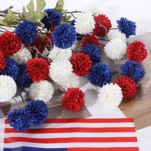 DuHouse 9pcs Artificial Flowers Faux Silk Pompon Mum Chrysanthemum Ball
