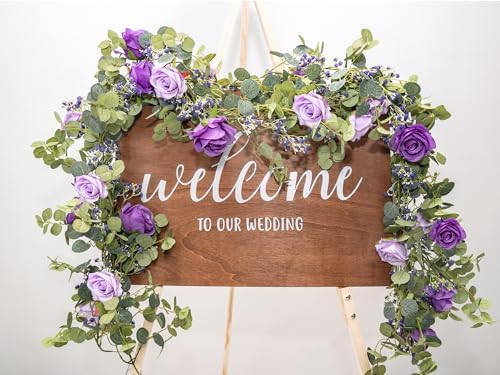 6FT Artificial Eucalyptus Flower Garland with Purple Roses & Baby's Breath