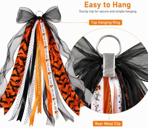 Halloween Wreath Sash Front Door Ribbon Bow Bat Streamer Decor