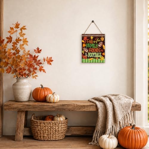Smile Fall Thanksgiving Game Day Wooden Door Hanger Football Maple Leaf