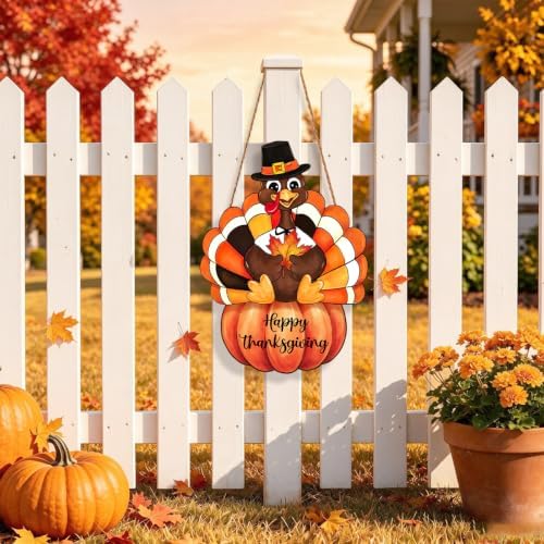 Thanksgiving Decorations Turkey Wood Sign Pumpkin Front Door Wreath Sign 01