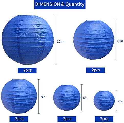 BEISHIDA Dark Blue Paper Lanterns 10Pcs 4/6/8/10/12 Inch Round Chinese Lamp