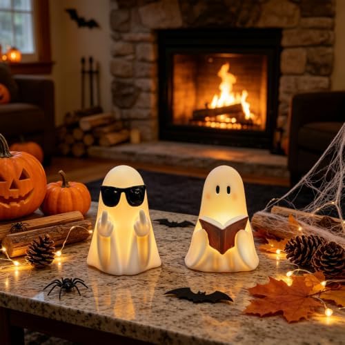 Eldnacele Halloween Ghost Flameless Candles Battery Operated with 6H Timer