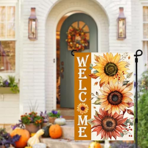 RABUSOFA Fall Garden Flags 12x18 Double Sided Welcome Sunflower Decoration