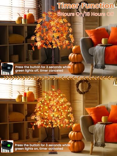 2 Pack 5FT 200 LED Lighted Maple Tree, Artificial Fall Tree Outdoor/Indoor