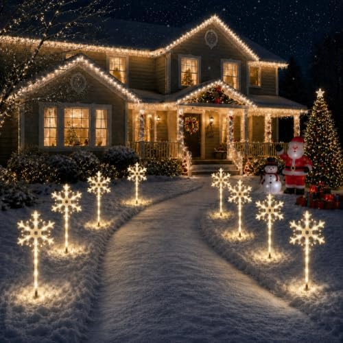 4 Pack Snowflake Solar Christmas Pathway Lights, Outdoor Decor