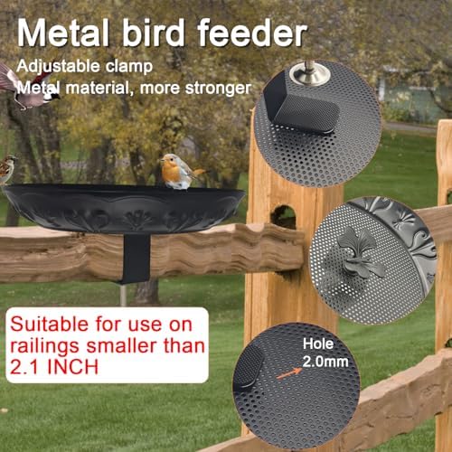 Deck Railing Bird Feeder Tray,Metal 11" Platform Bird Feeders Mesh Seed Tray for Outside/Balcony (Black-1pack)