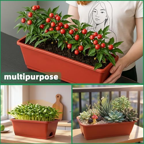 LOCONHA 12 Pack Window Box Planter, Plastic Vegetable Flower Planters Boxes