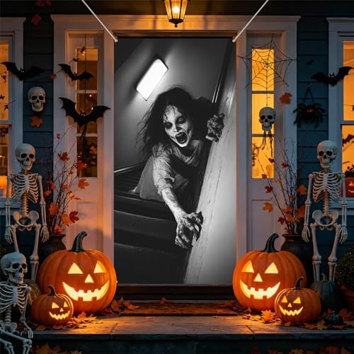 35.4" x 70.8" Halloween Door Cover, Haunted House Front Door Decor