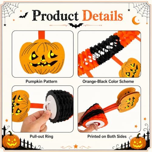 6 Pack Halloween Pumpkin Paper Chain Garland, Pumpkin Paper Garland Decor