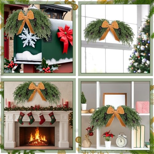 Suncalla 2 Pack 31.5" Christmas Swag Decoration, Cedar, Khaki