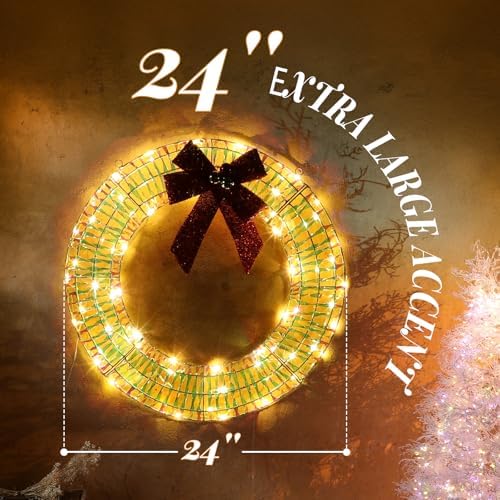 Karl home 24 in Pre-Lit Outdoor Christmas Wreath, 84 LED Lights, White/Red