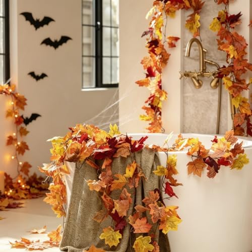 CQURE 40 Pack Fall Leaf Garland, Total 236Ft Artificial Fall Vines Autumn Garland Fall Maple Leaves Thanksgiving Decor for Home Wedding Fireplace Party