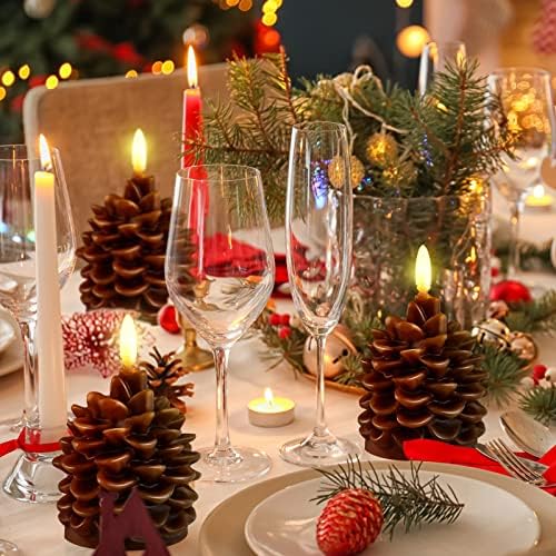 4 Pieces Christmas Pinecone Candles Flameless LED Battery Operated,Brown