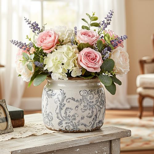 5.9'' Vintage Ceramic Planter, Ice Crack Glaze Gray Scroll Pot
