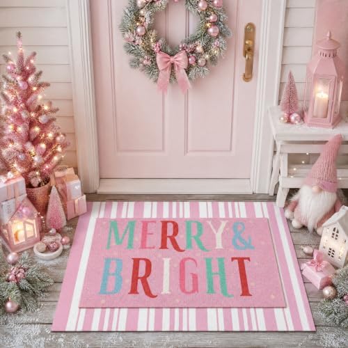 Tinideya 2 Pcs Christmas Layered Doormat Set, Merry Bright