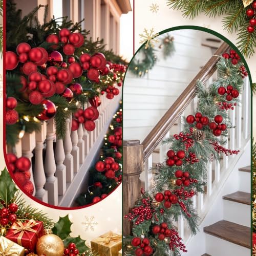 Daifunli 8 Pcs Burgundy Christmas Tree Picks 7.87 Inch Christmas Balls Ornaments Xmas Hanging Decorations for Xmas Tree Topper DIY Wreath Holiday Floral Vase Fillers Crafts Home Decor