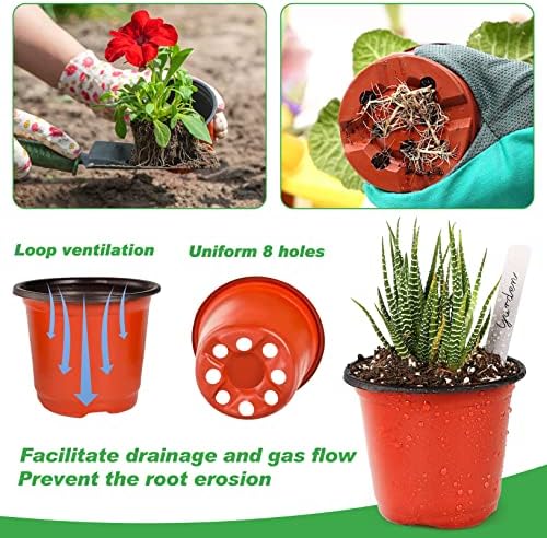 TDHDIKE 4" Small Plastic Plant Nursery Pots 100Pcs with Labels