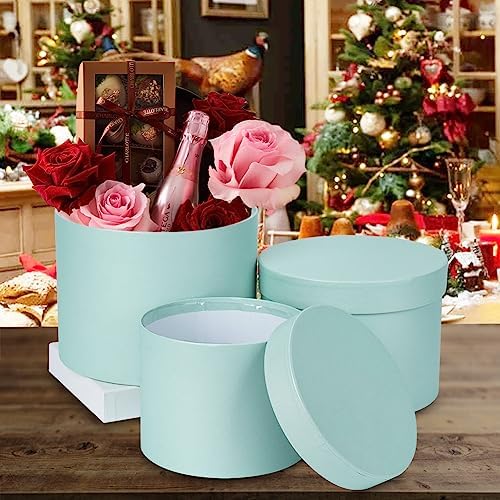 Baby Blue Gift Box Round Gift Boxes with Lids Set of 3 Nesting Gift Boxes for Presents Assorted Sizes Flower Boxes for Arrangements Birthday Wedding Bridesmaid Graduation Christmas Party Gift Bags