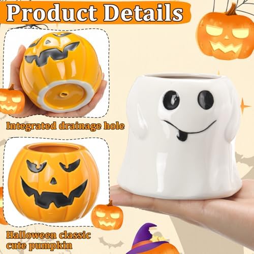 DoubleFill 8 Pcs Halloween Ceramic Succulent Planters Small Flower Pots