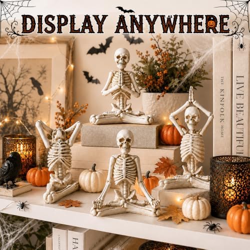 Halloween Yoga Skeletons Statue Set of 4 Skull Figurines Decorations Decor