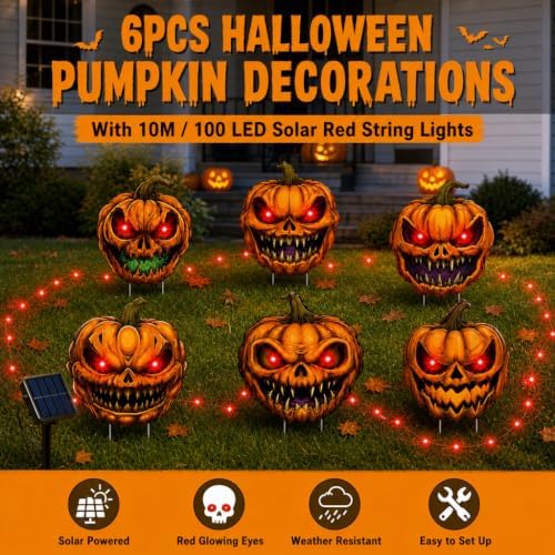 Halloween Decorations Outdoor Pumpkin, 6 Pcs Plastic Pumpkin Yard Signs