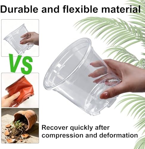 4/5/6/7 Inch 20 Pack Clear Plastic Nursery Pots with Drainage and Saucer