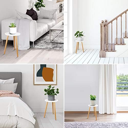 Uneedem Plant Stand Indoor, Mid Century Modern Small Round Plant Table for Flower Pots, 16.5" Tall Plant Holder Wood Stool for Living Room (2 Pack)