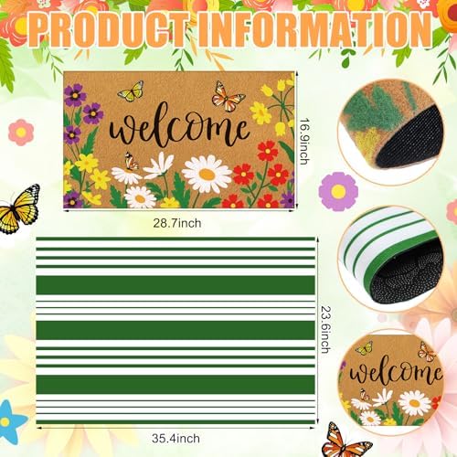 Tinideya 2 Pcs Spring Floral Layered Doormat Set for Seasonal Porch Decor