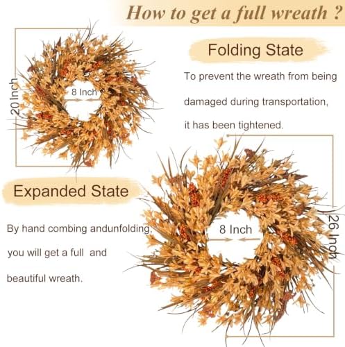 26" Large Fall Wreath for Front Door, Autumn Forsythia Rustic Harvest Decor